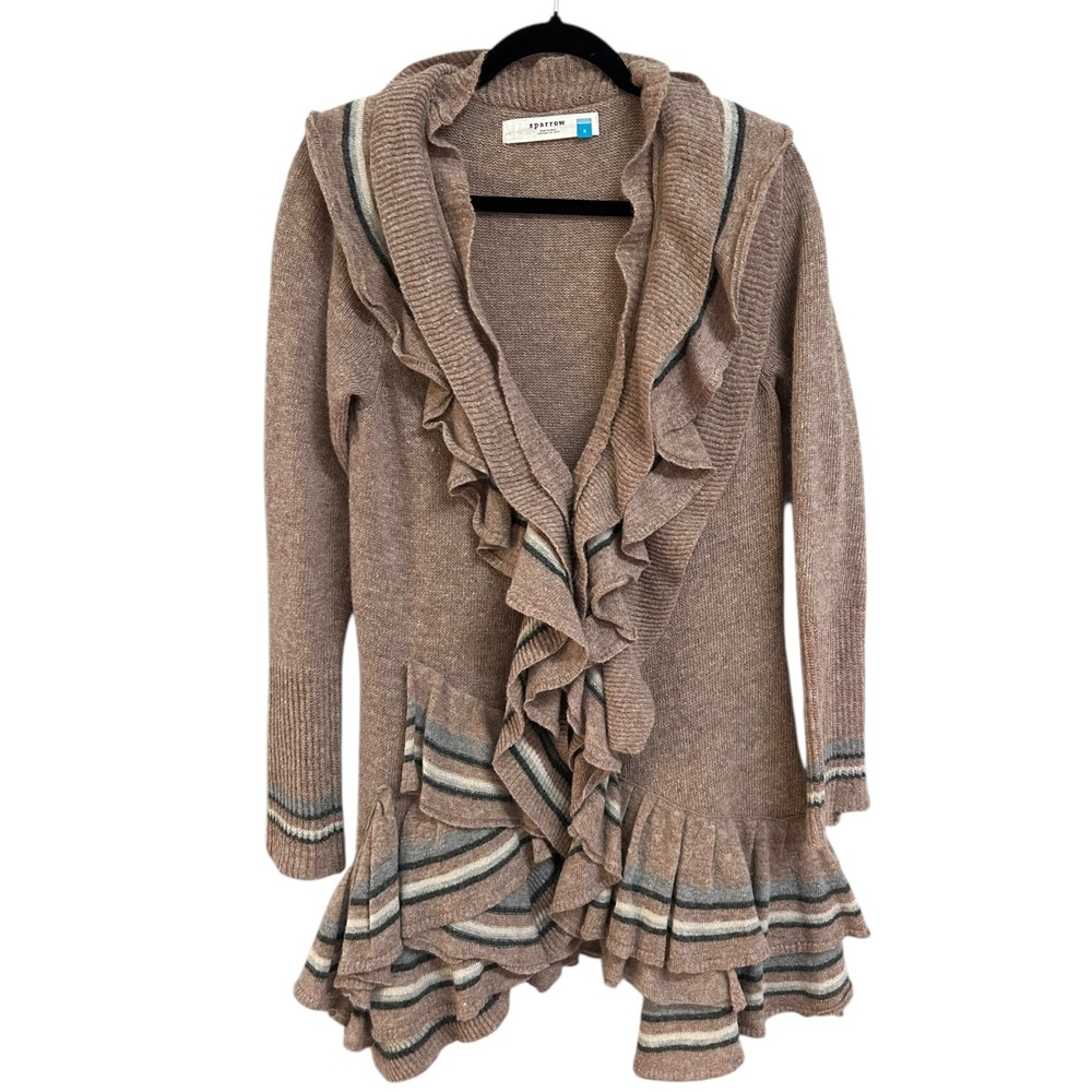 Sparrow Anthropologie Angora Wool Y2K Ruffle Trim Knit Cardigan Sweater Small‎